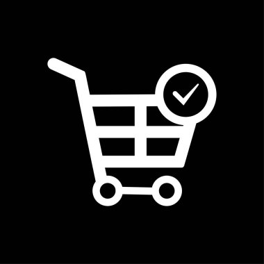 Trendy düz stil - alışveriş grafik vektör simgesi, onay işareti, arabası simgesi - vektör beyaz grafikte alışveriş