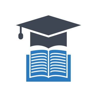 Vektör mezuniyet kap - eğitim simgesi, akademik Üniversitesi hat illüstrasyon - karakter stiliyle mavi kitap