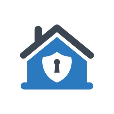 Beyaz arka planda kilit ev simgesi mavi