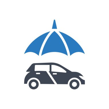 Araba ve şemsiye simgesi - otomobil koruma - otomatik sigorta simge vektör mavi