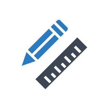 Kalem ve cetvel simge vektör mavi