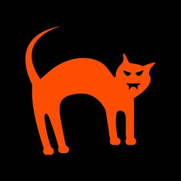 Orangefarbene Katze Gruselige Halloween Ikone Vektor Illustration Auf Schwarzem Hintergrund — Stockvektor
