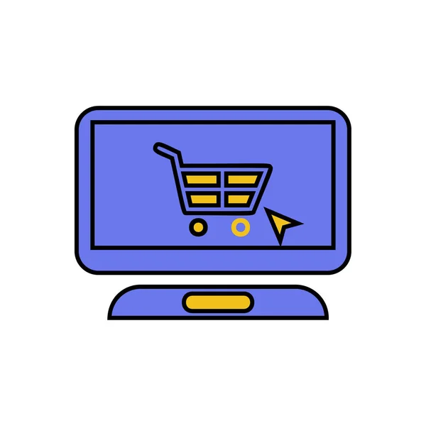Online Shopping Cart Icon Laptop Sign Finding Online Shop Vector — Stock Vector