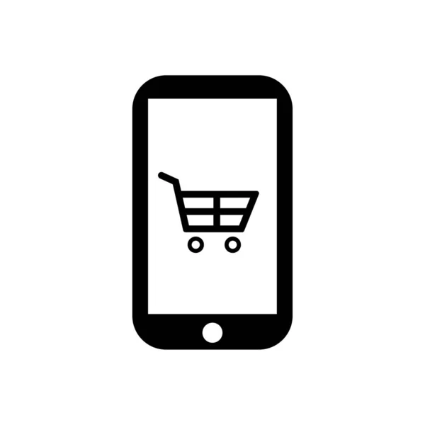 Shopping Cart Pictogram Een Mobiel Vector Zwart — Stockvector