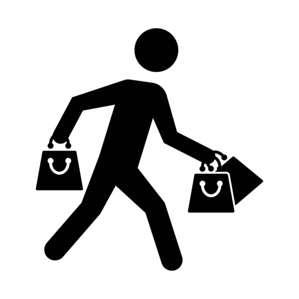 Person Mit Einkaufstaschen Icon Vektor Schwarz — Stockvektor