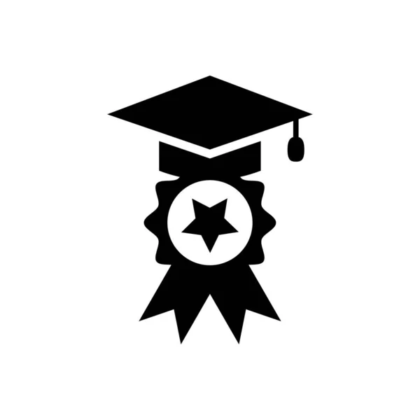 アチーブメント アワード リボン アイコン 黒のトレンディなスタイルで教育卒業の帽子アイコン — ストックベクタ