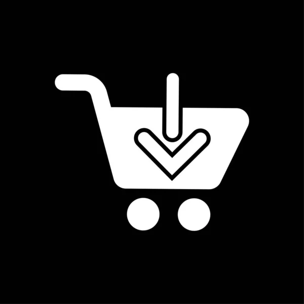 Una Flecha Hacia Abajo Concepto Pushcart Añadir Carrito Vector Blanco — Vector de stock