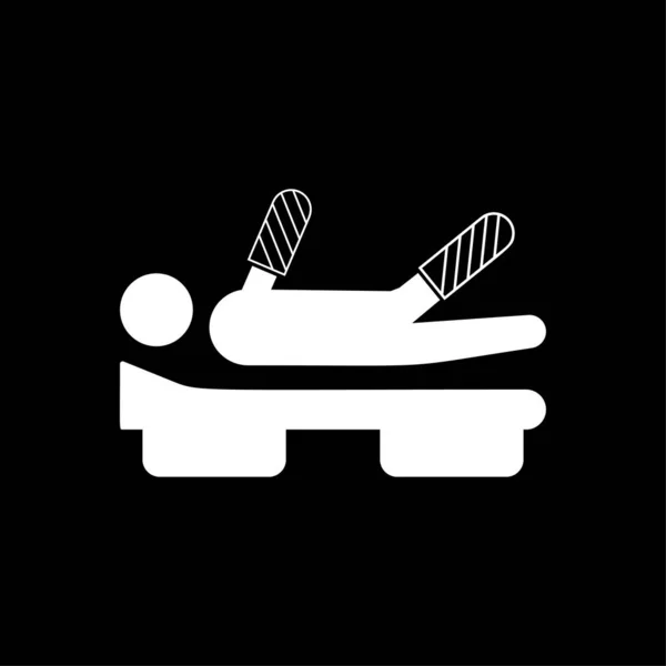 骨折健康保険記号 患者は シンボル ベクトル ホワイトとベッドに横たわっています — ストックベクタ