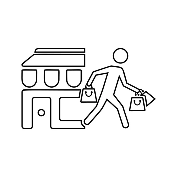Ein Mann Trägt Einkaufstüten Mit Ladenschild Vektor — Stockvektor