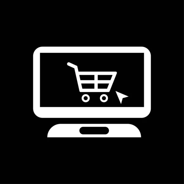 Line Nákupní Košík Glyf Ikony Laptop Znamení Hledání Online Shop — Stockový vektor