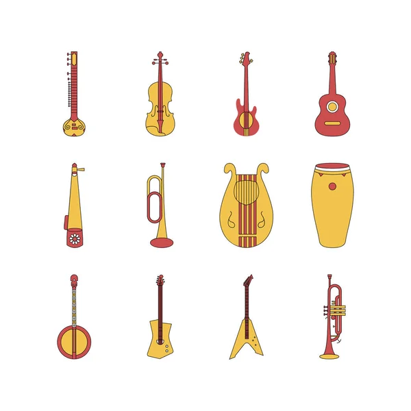 Instrumentos Musicales Conjunto Iconos Vector — Vector de stock