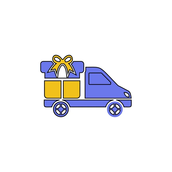 Un coche de reparto con icono de caja de regalo - vector — Archivo Imágenes Vectoriales