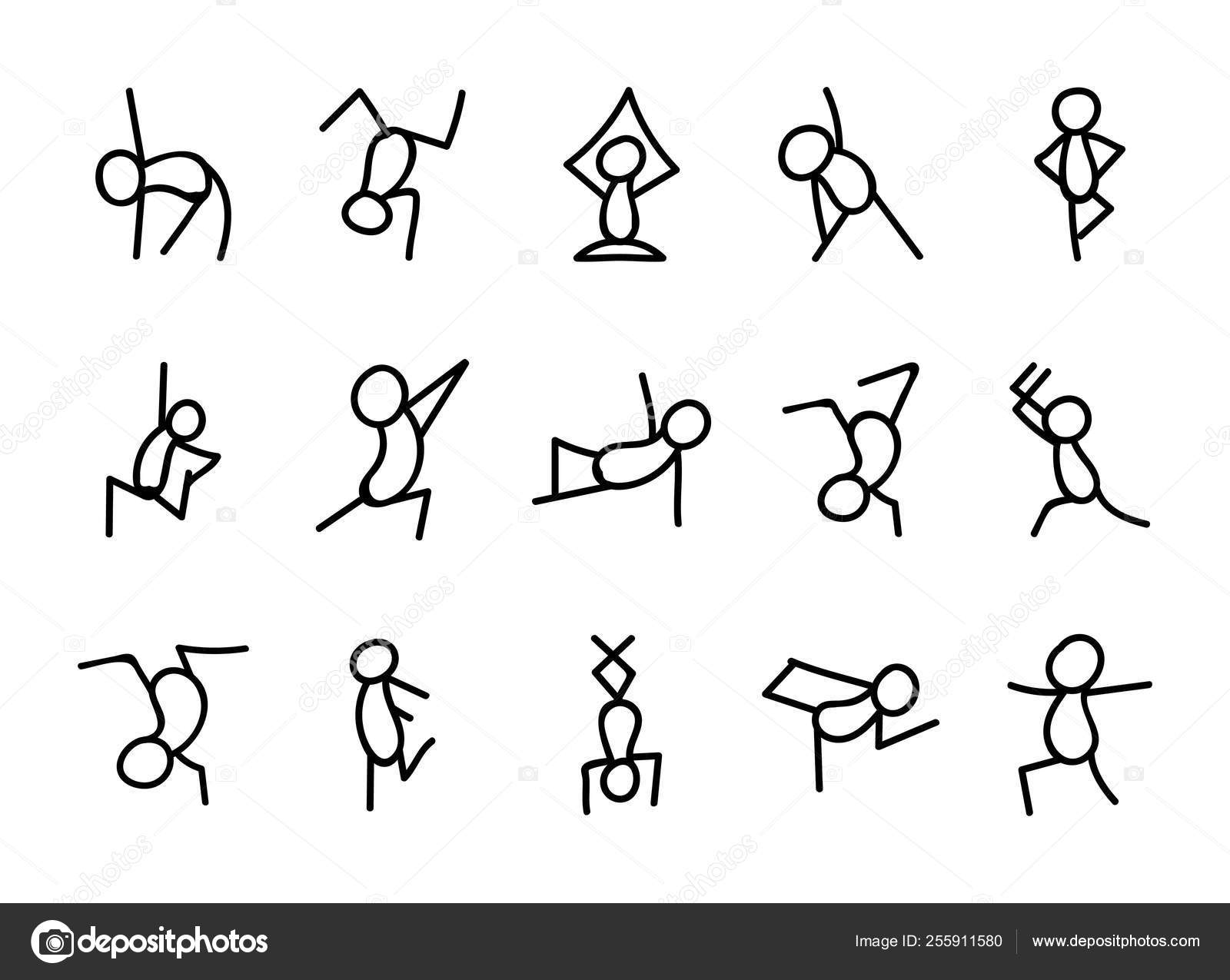 Set of man drawing, different poses, stick figure people pictogram