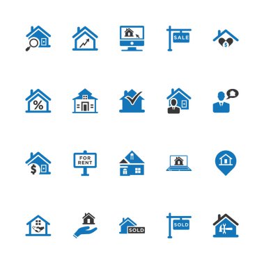 Vektör mavi Emlak Icons Set
