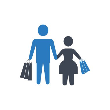 Oğlan ve kız alışveriş simge mavi