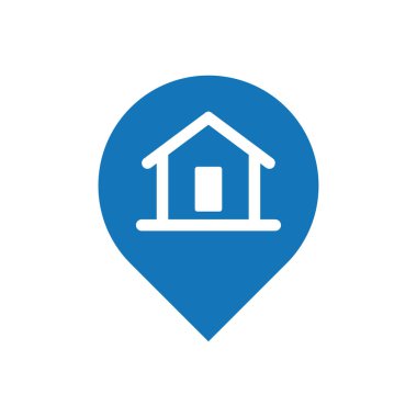 Emlak evi logo harita pin kavramı mavi olarak