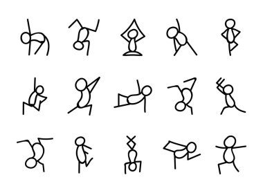Yoga setinde sopa rakamlar. Basit stilize Yoga simgesi pozlar