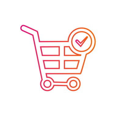 Popüler düz tarzı alışveriş şeması-alışveriş grafik vektör simgesi, arabası simgesi onay işareti