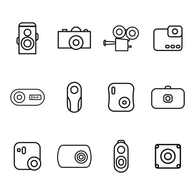 Doğrusal tarzı siyah - Line art fotoğraf makinesi tasarım vektör kamera Icons set