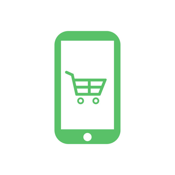 Shopping cart icon on a mobile - Vector