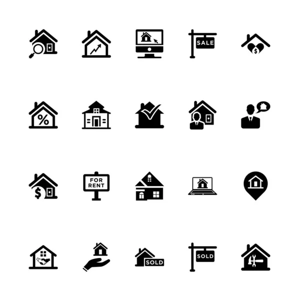 Icônes Immobilières Set Vecteur Noir — Image vectorielle