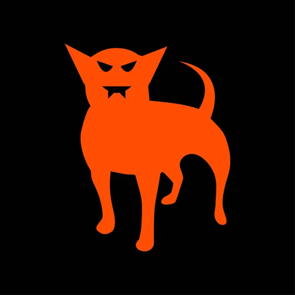 Orangefarbener Hund Gruselige Halloween Ikone Auf Schwarzem Hintergrund — Stockvektor