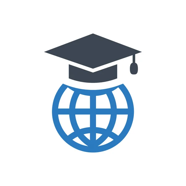 Chapeau Graduation Sur Dessus Globe Icône Design Linéaire Vecteur Bleu — Image vectorielle