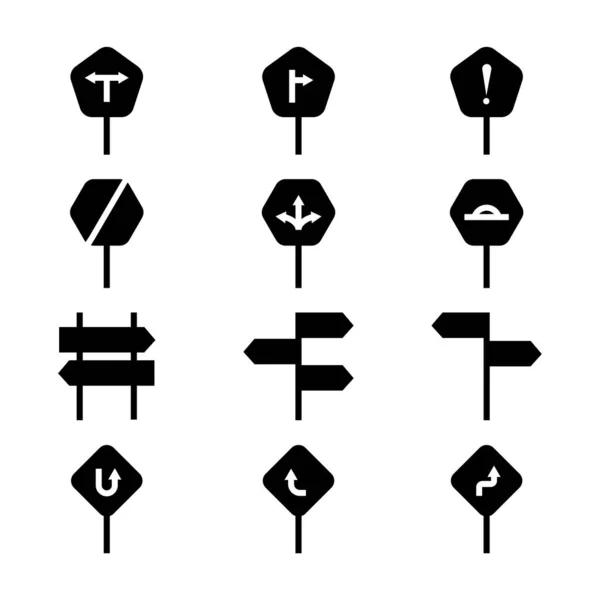 Набор значков дорожных знаков - вектор - иконка глифа — стоковый вектор