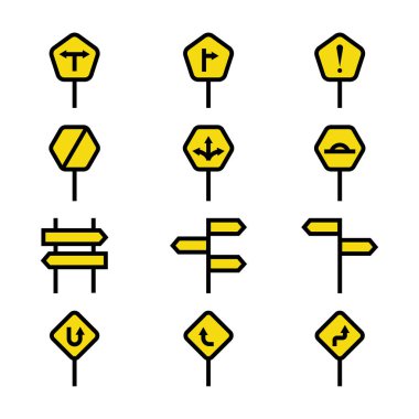 Yol işareti simgeleri seti - Vektör - doğrusal dolgu