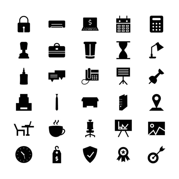 Conjunto de ícones de escritório - Conjunto de sinais de escritório de negócios - Vector — Vetor de Stock