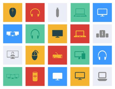 Bilgisayar işareti simgesi seti - Vektör bilgisayar aksesuarları düz simge