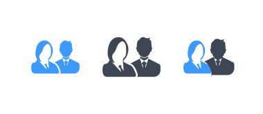 Üç glyph erkek ve kadın avatar vektör illüstrasyon seti