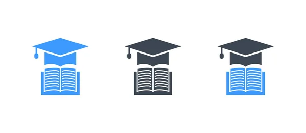 Boek met vector Graduation Cap-glyph onderwijs icon-academische Universiteit hoed illustratie — Stockvector