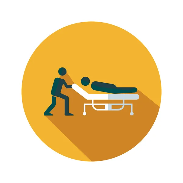 Man pushing the stretcher with a sick person icon - Flat vector sign — Stock Vector