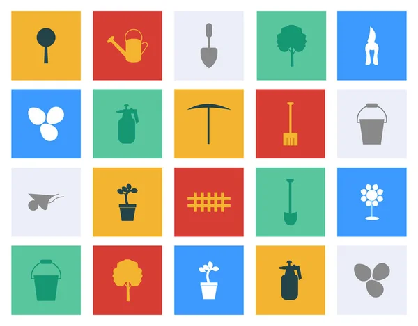 Icônes plates pour le concept de jardinage - ensemble d'icônes plates de signe de jardin — Image vectorielle