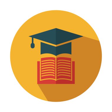 Vektör mezuniyet kapağı ile kitap - Düz eğitim simgesi - akademik üniversite şapka illüstrasyon