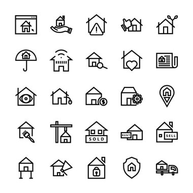Gayrimenkul simgeleri seti - Çizgi sanat vektörü
