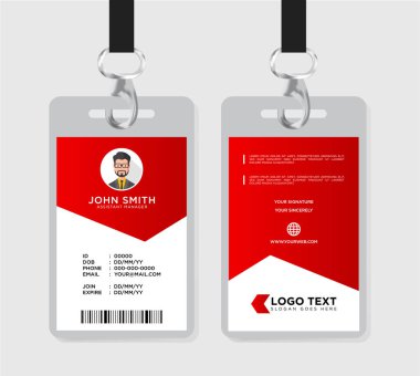 Temiz kimlik kartı vektör şablonu - Kırmızı ofis kimlik kartı