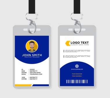 Ofis kimlik kartı vektör şablonu - Mavi ve turuncu renkli kimlik kartı