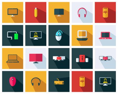 Bilgisayar işareti simgesi seti - Vektör bilgisayar aksesuarları düz simge