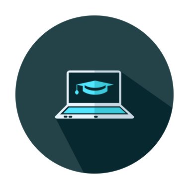 Mezuniyet kapağı simgesi ile Laptop - vektör düz