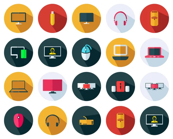 Bilgisayar işareti simgesi seti - Vektör bilgisayar aksesuarları düz simge
