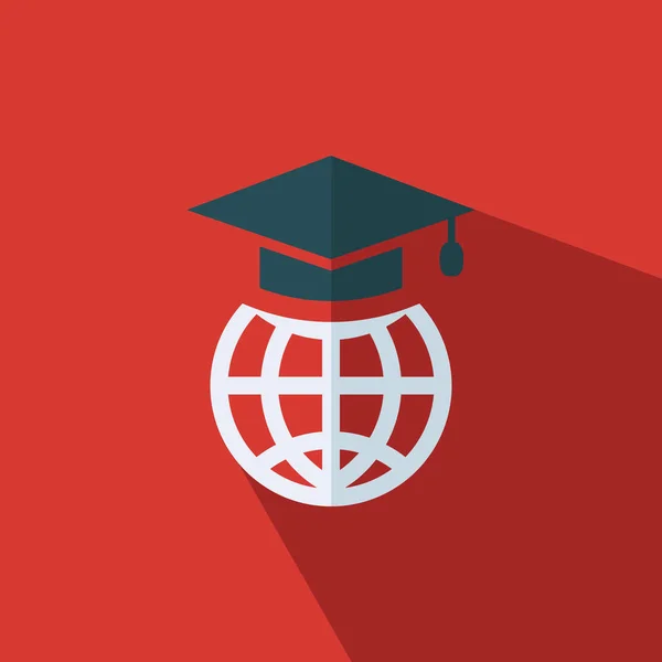 Chapeau de graduation sur le dessus du globe - Vecteur d'icône de design plat — Image vectorielle