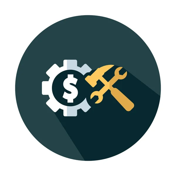 Dólar engranajes icono con herramientas - Ilustración vectorial plana — Vector de stock