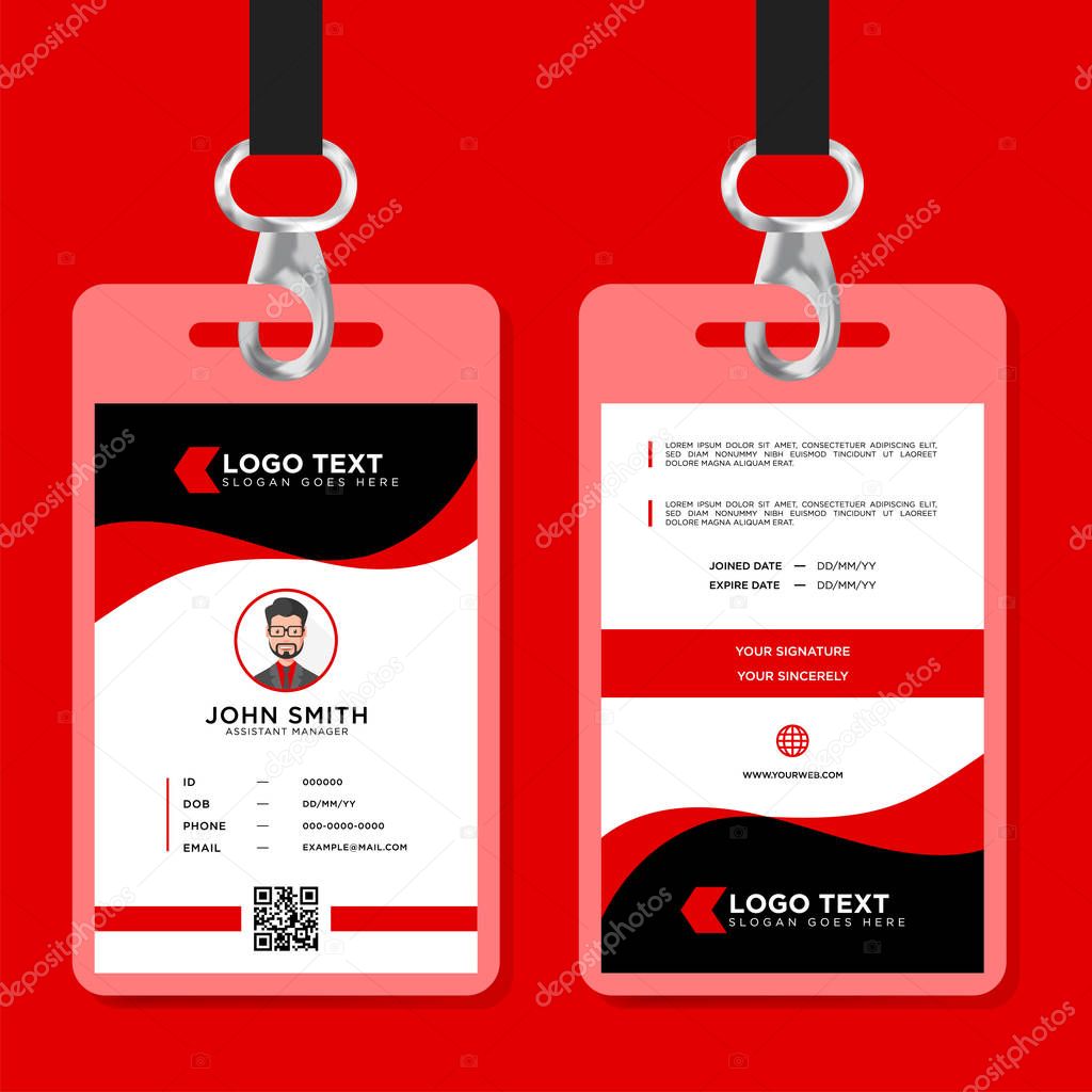 Clean Office ID Card With Blue Black and Red color Vector Template - Vector