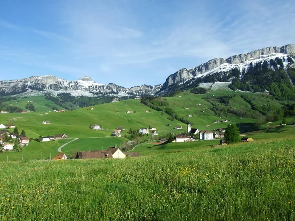 Alpské Panoráma Vesnic Pastviny Švýcarského Kantonu Appenzell — Stock fotografie