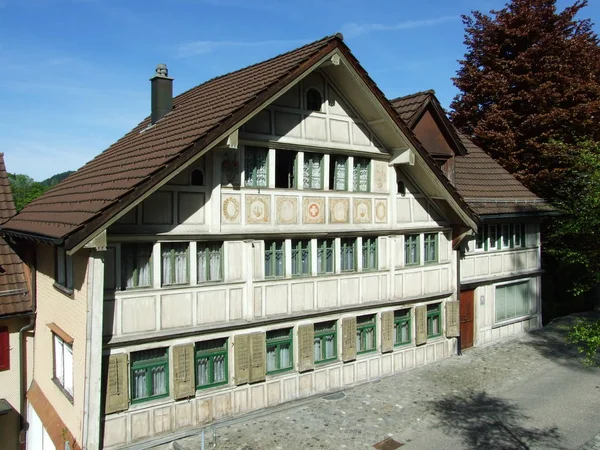 Casas Tradicionais Antigas Herisau Canton Appenzell Ausserrhoden Suíça — Fotografia de Stock