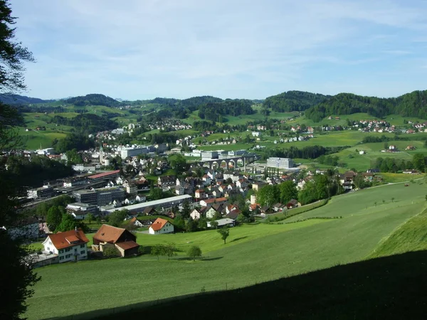 Pastviny Kopce Herisau Kanton Appenzell Ausserrhoden Švýcarsko — Stock fotografie