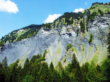 Dağlar ve kayalar vadinin Weisstannenthal - Canton St. Gallen, İsviçre
