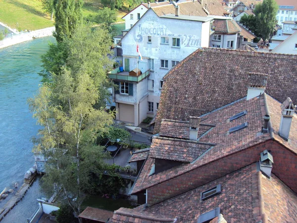 Panoramik Manzaralı Merkezi Bern Sviçre Konfederasyonu Başkenti Konut Evlerin Çatıları — Stok fotoğraf